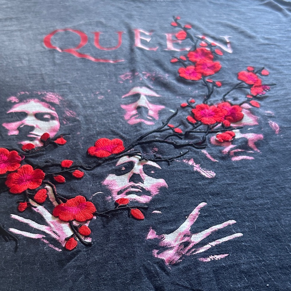 Queen Bohemian Rhapsody Embroidered Band Tee by Envy Upcycle - Size Medium - Picture 3 of 5